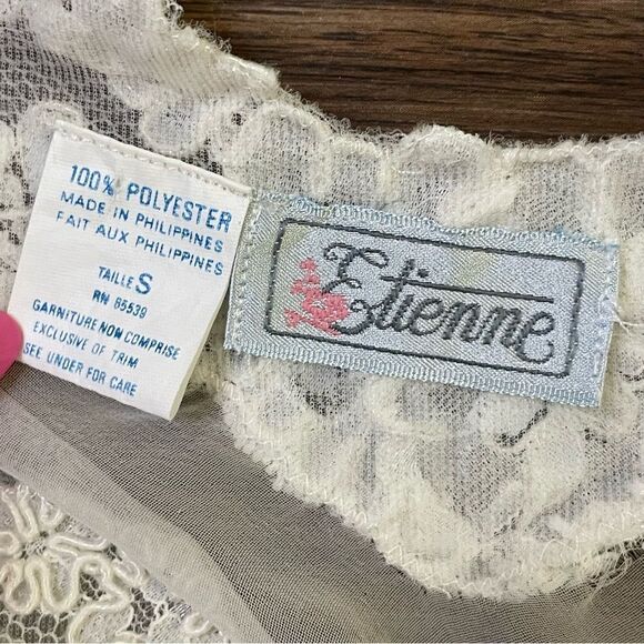 Vintage Etienne Bodysuit Sheer Lingerie Ivory White Flouncy Waist Size Small - Picture 13 of 15
